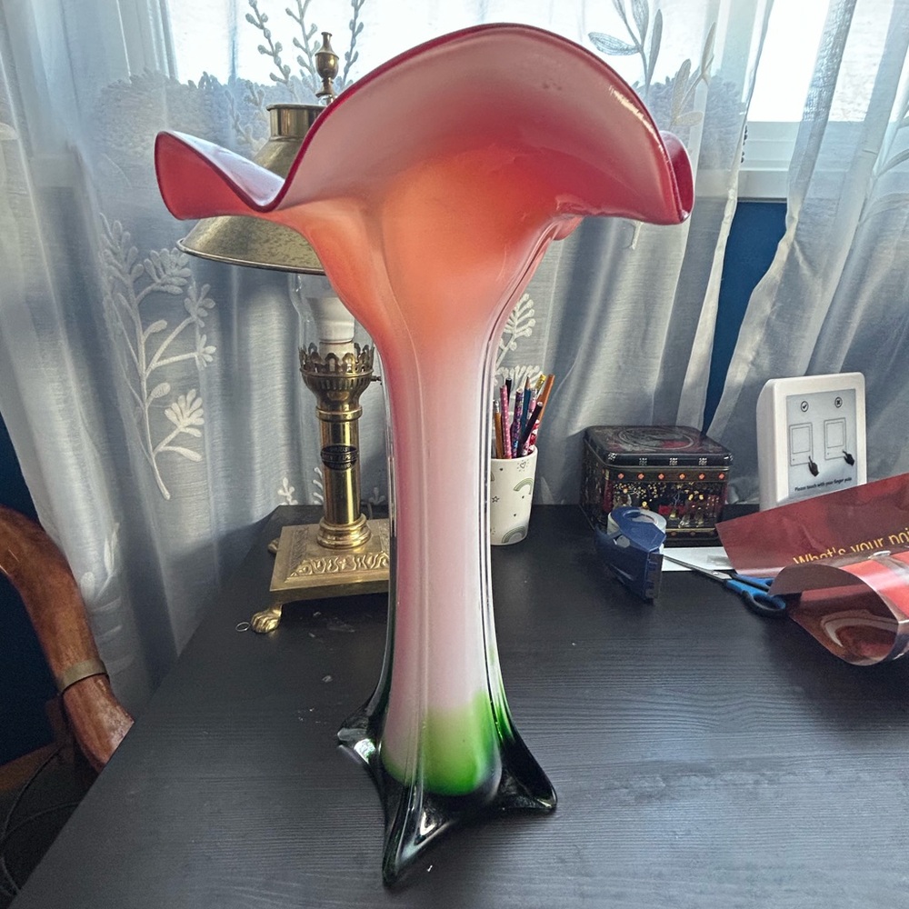 Murano Red and Green Glass Vase